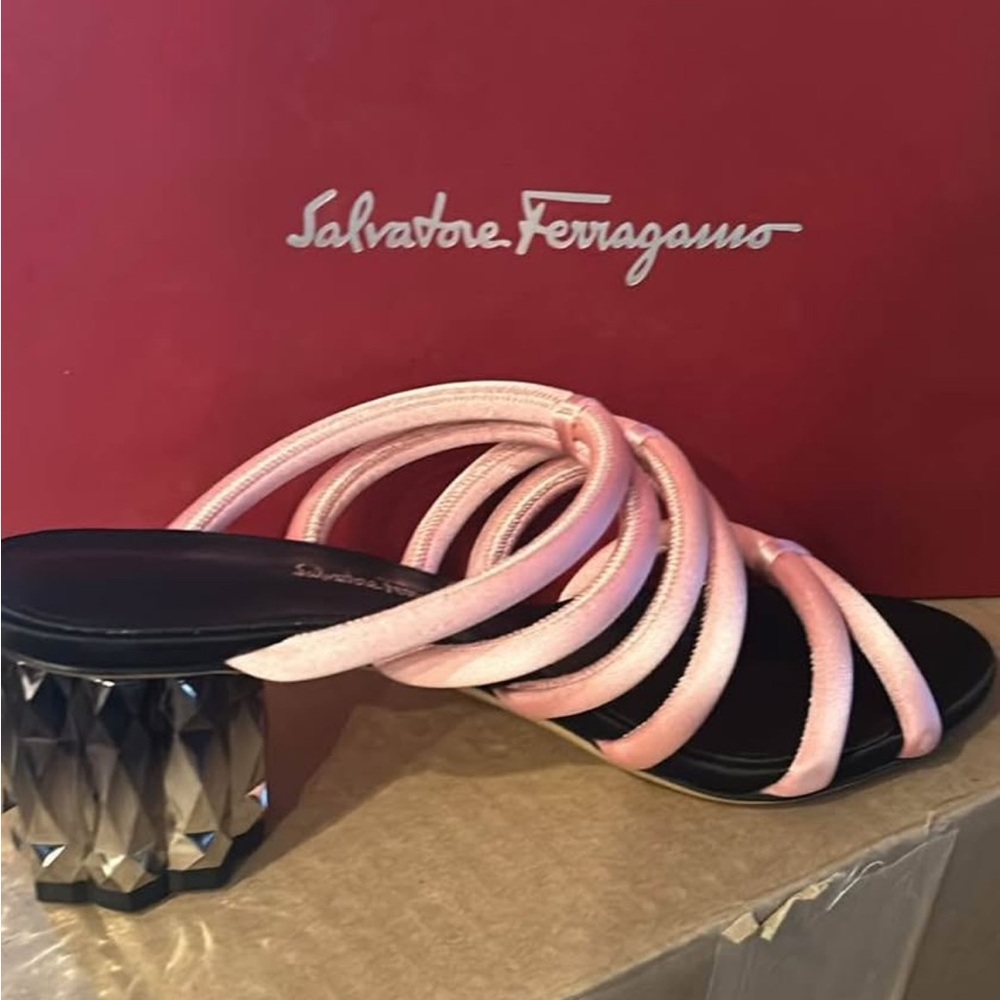 Salvatore Ferragamo Pink and Black Heels with Sculptural Design